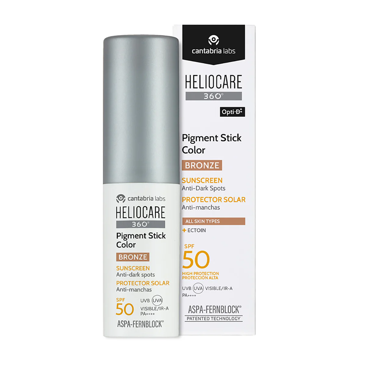 Heliocare 360 Pigment Stick Color Bronze SPF 50 - Stick y caja