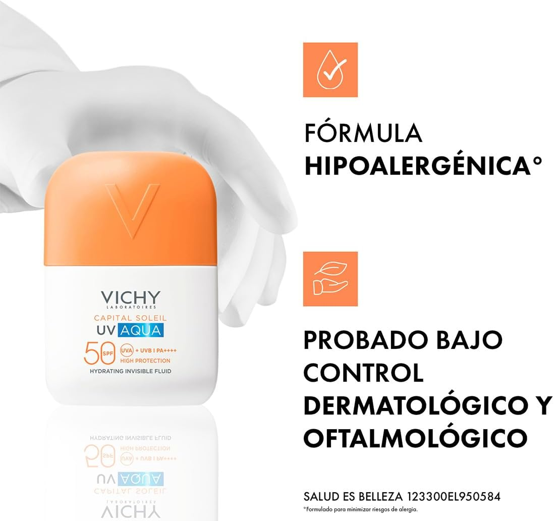 Vichy Capital Soleil UV Aqua - Fórmula hipoalergénica, probado bajo control dermatológico y oftalmológico